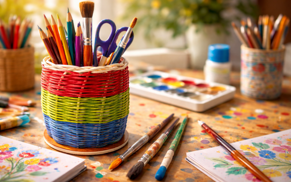 FLECHTE EIN BUNTEN AUFBEWAHRUNGSKORB